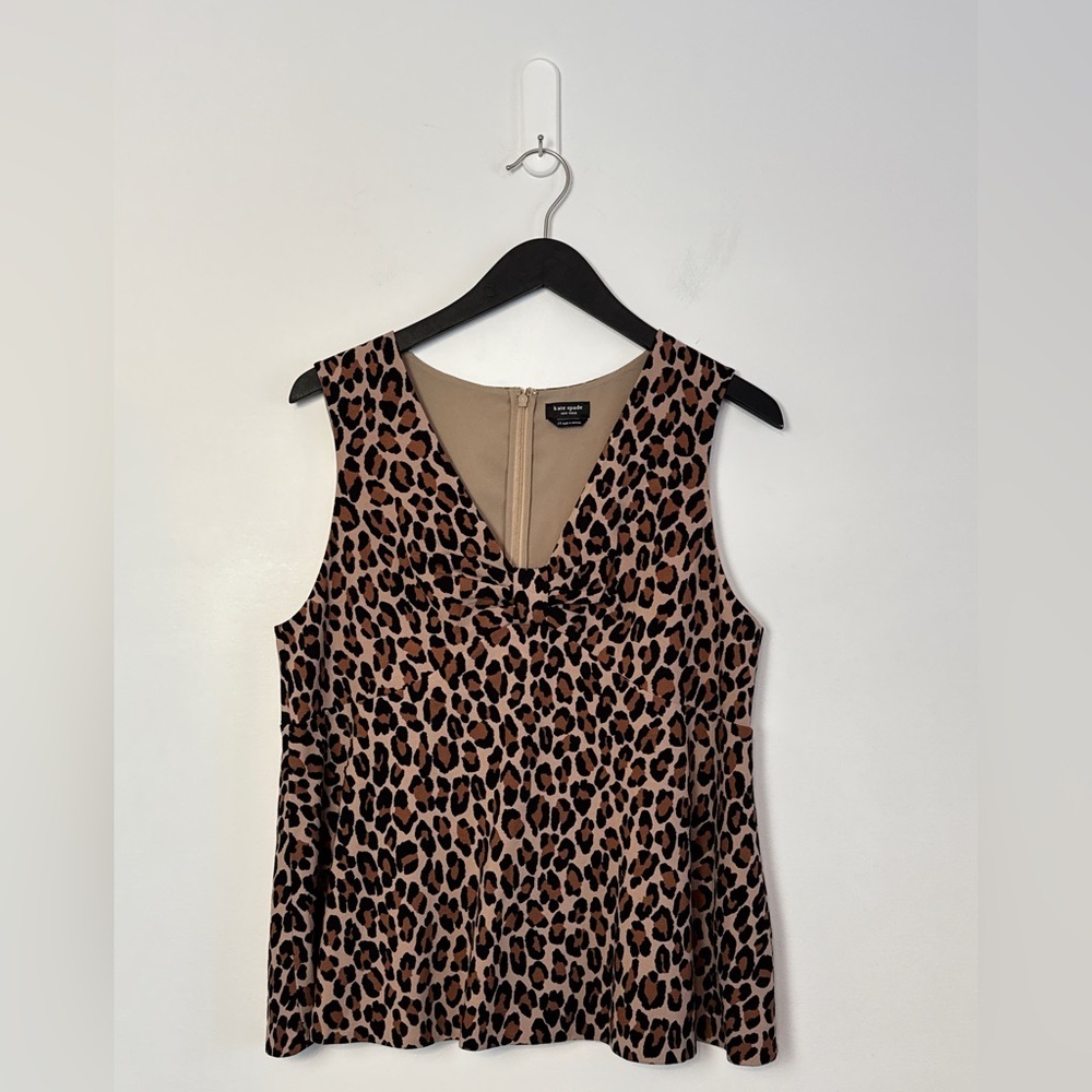KATE SPADE New York - Spotted Leopard Bow-Knot Sleeveless blouse. 14 - P2P 21" - Picture 4 of 8